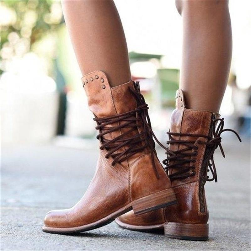 Ankle mid-calf studded boots for women | Retro -6