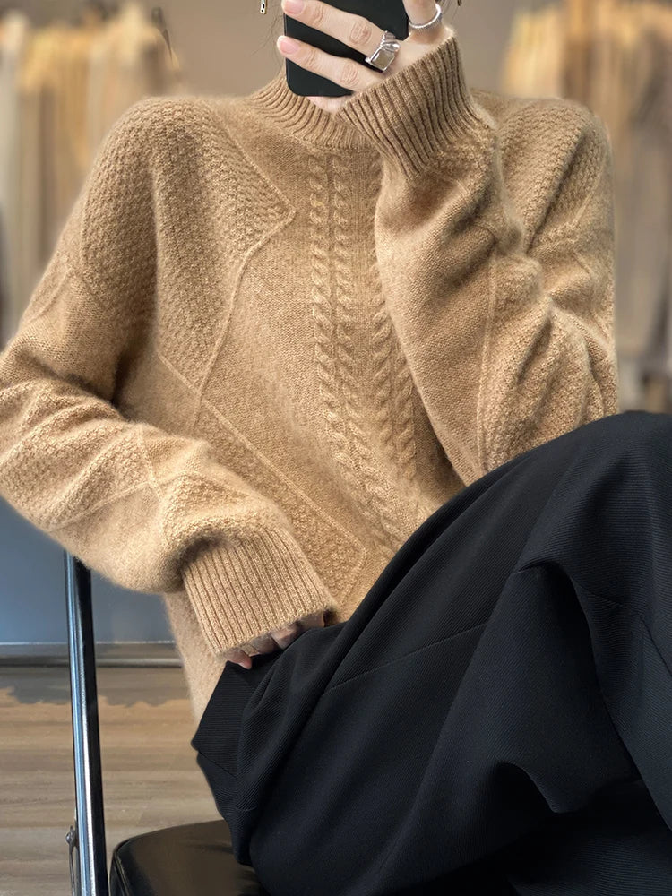 Knit sweater cold weather turtleneck for women | Cable -8