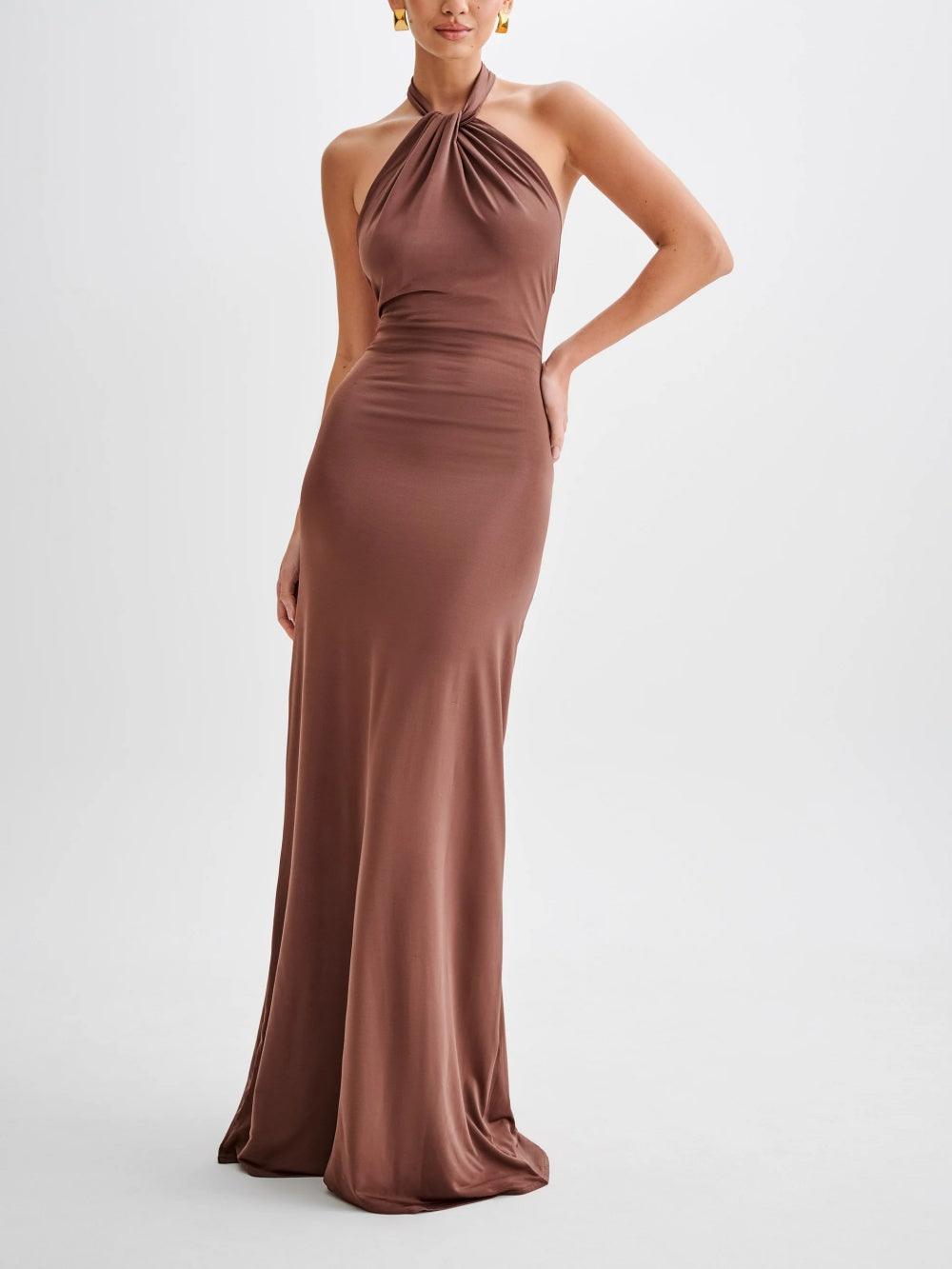 Halter slinky maxi special occasions dress for women | Amara -6
