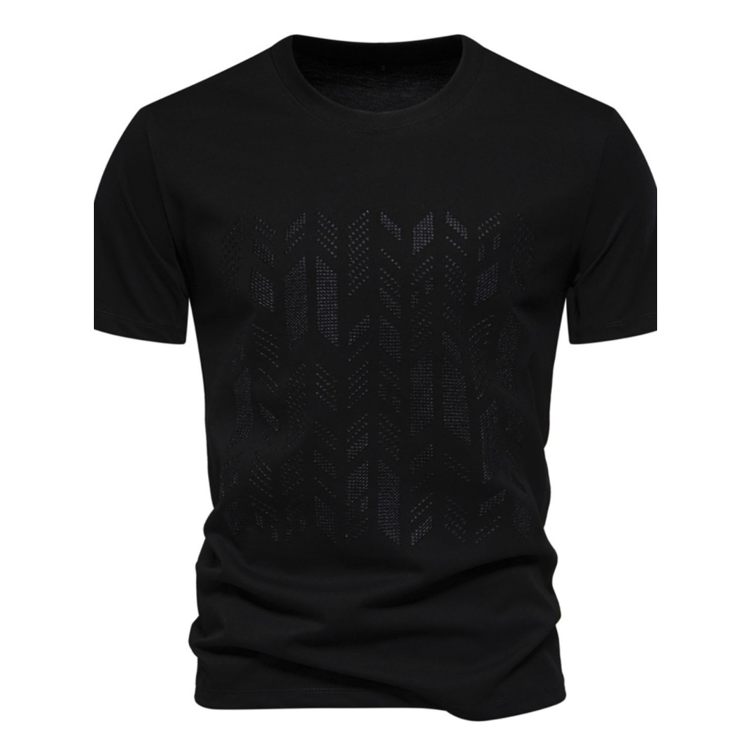Round neck embroidered geometric t-shirt for men -8