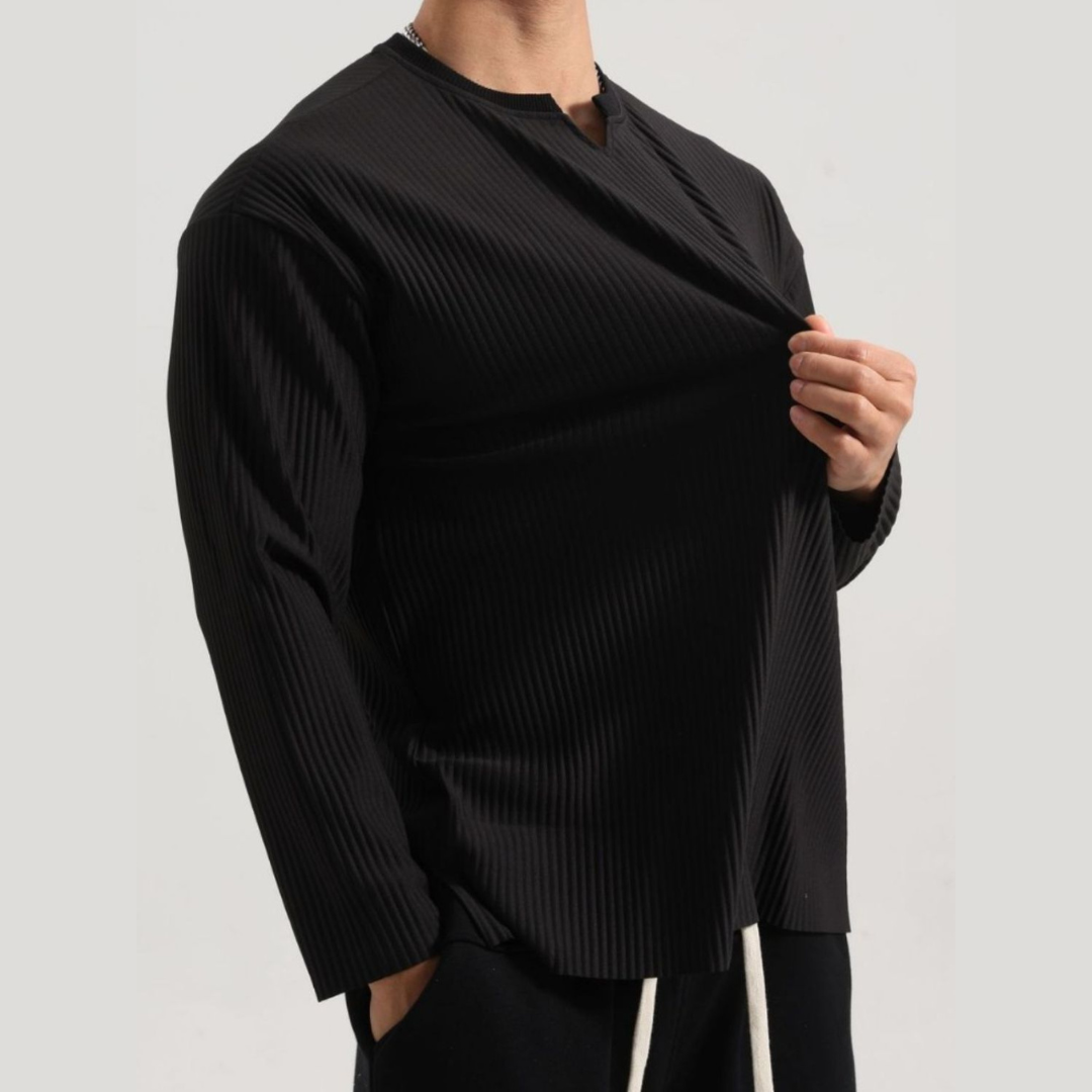 Long-sleeve notched top for men -4