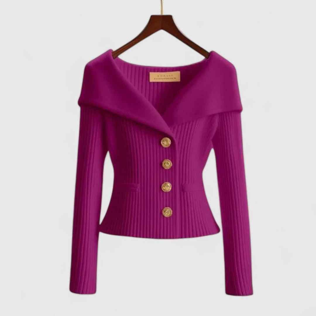 Wide collar buttons golden jacket for women | Eloise -10