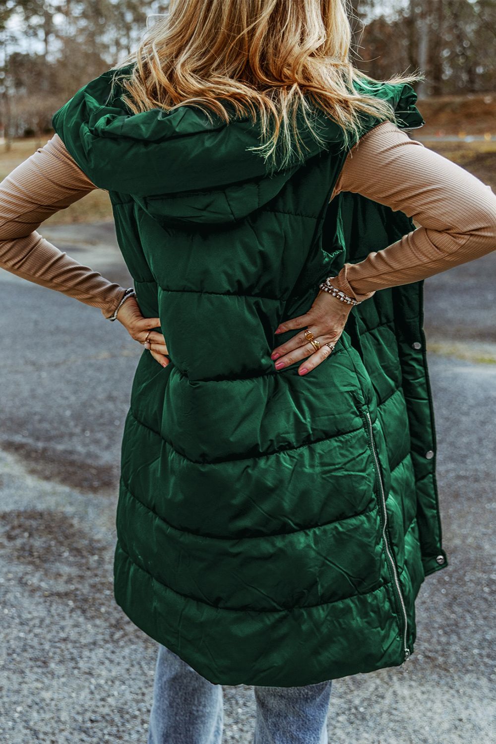 Puffer long sleeveless jacket for women -11