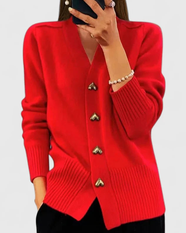 Elegant button-up heart cardigan for women | Clarisse -7