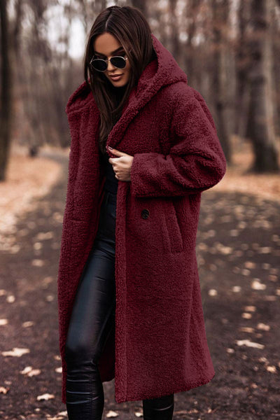 Teddy long – warm elegant coat for women | Cherry -9