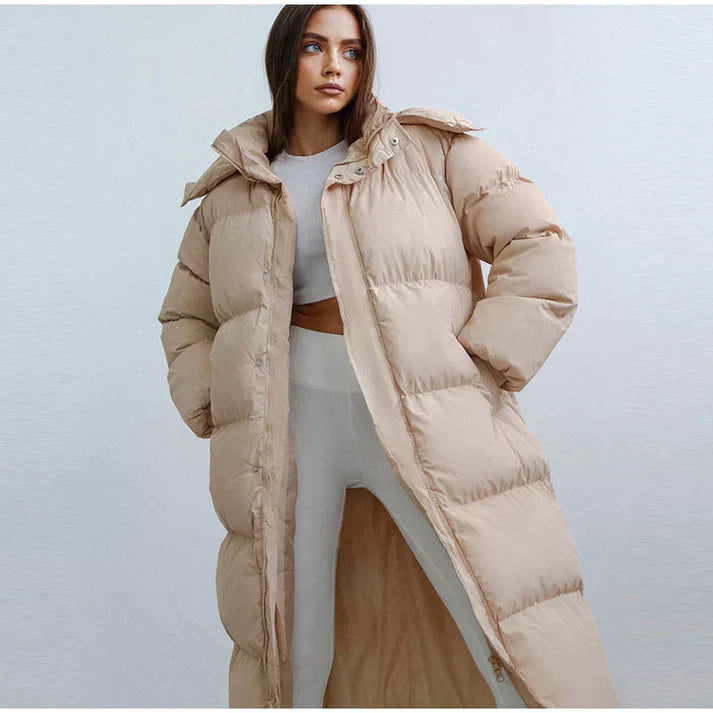 Hooded long puffer insulated design coat for women -4