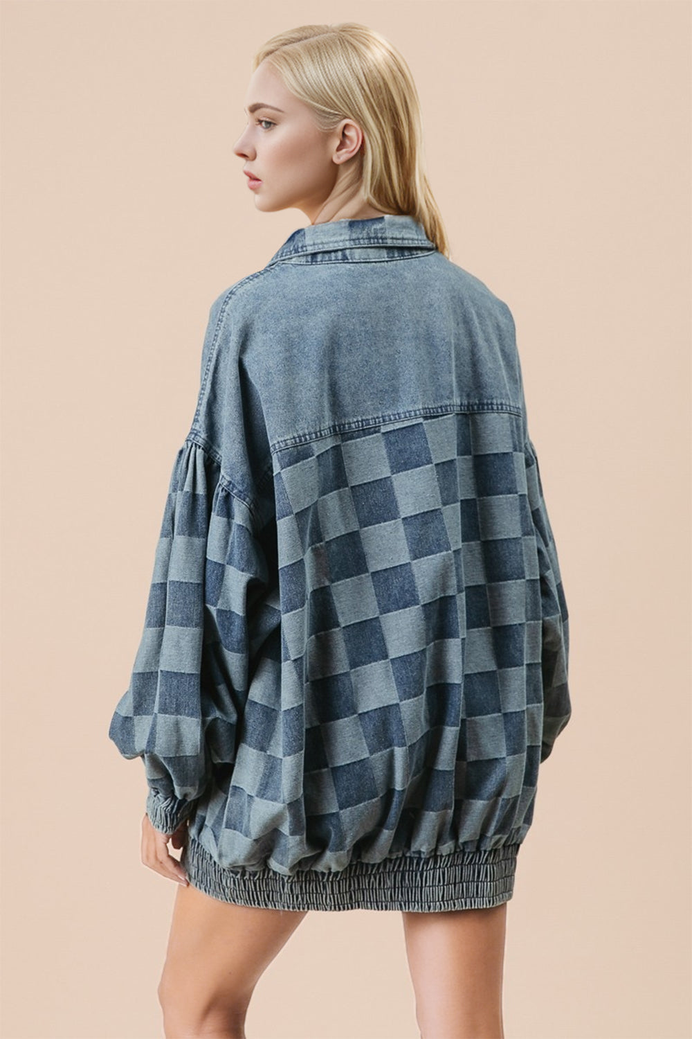 Denim checked buttons double take jacket for women -2