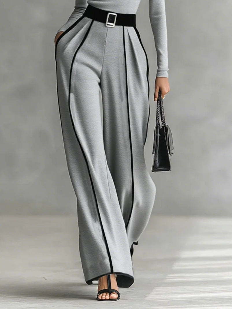 Trim high-neck & wide-leg pants top for women | White -7