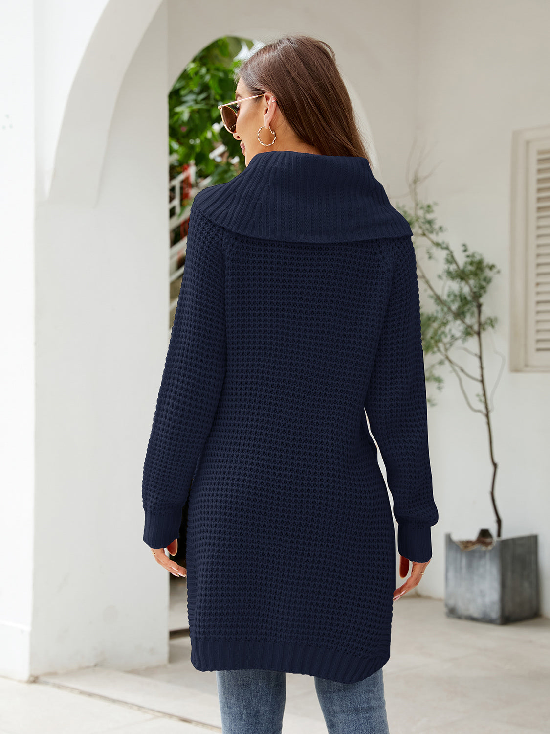 Slit knit turtleneck dress for women -6