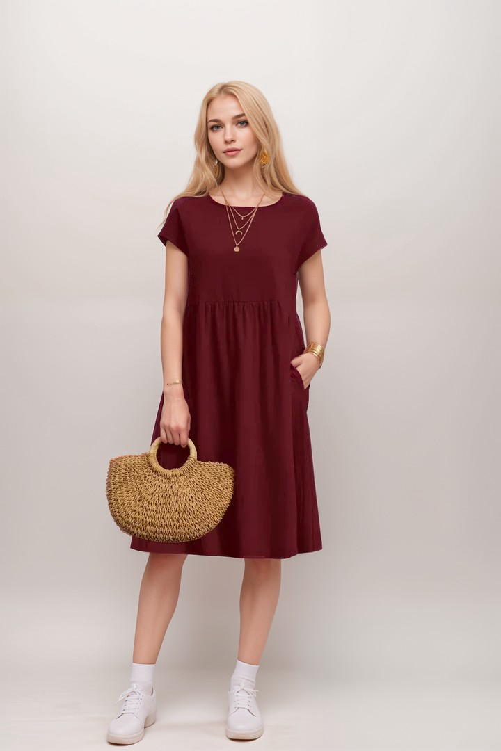 Mi-long casual cotton dress for women | Soline -6
