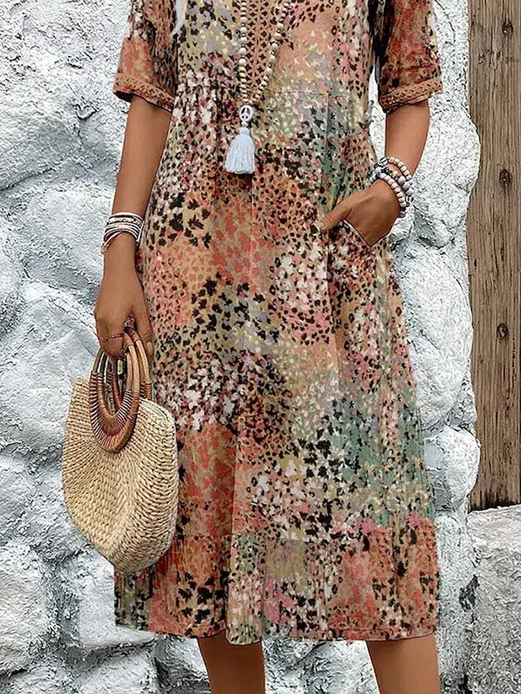 Midi printed chic dress for women | Mireille -7