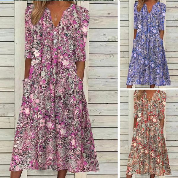 Midi boho printed pockets dress for women | Sabrina -4