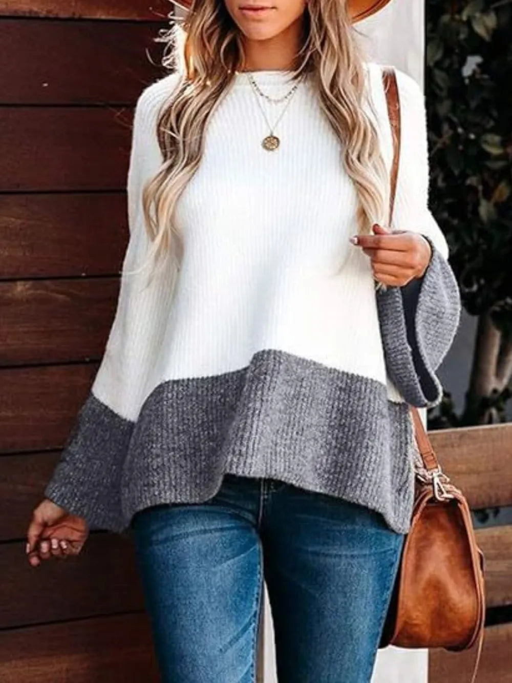 Colorblock top long-sleeve sweater for women -3