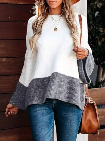 Colorblock top long-sleeve sweater for women -3
