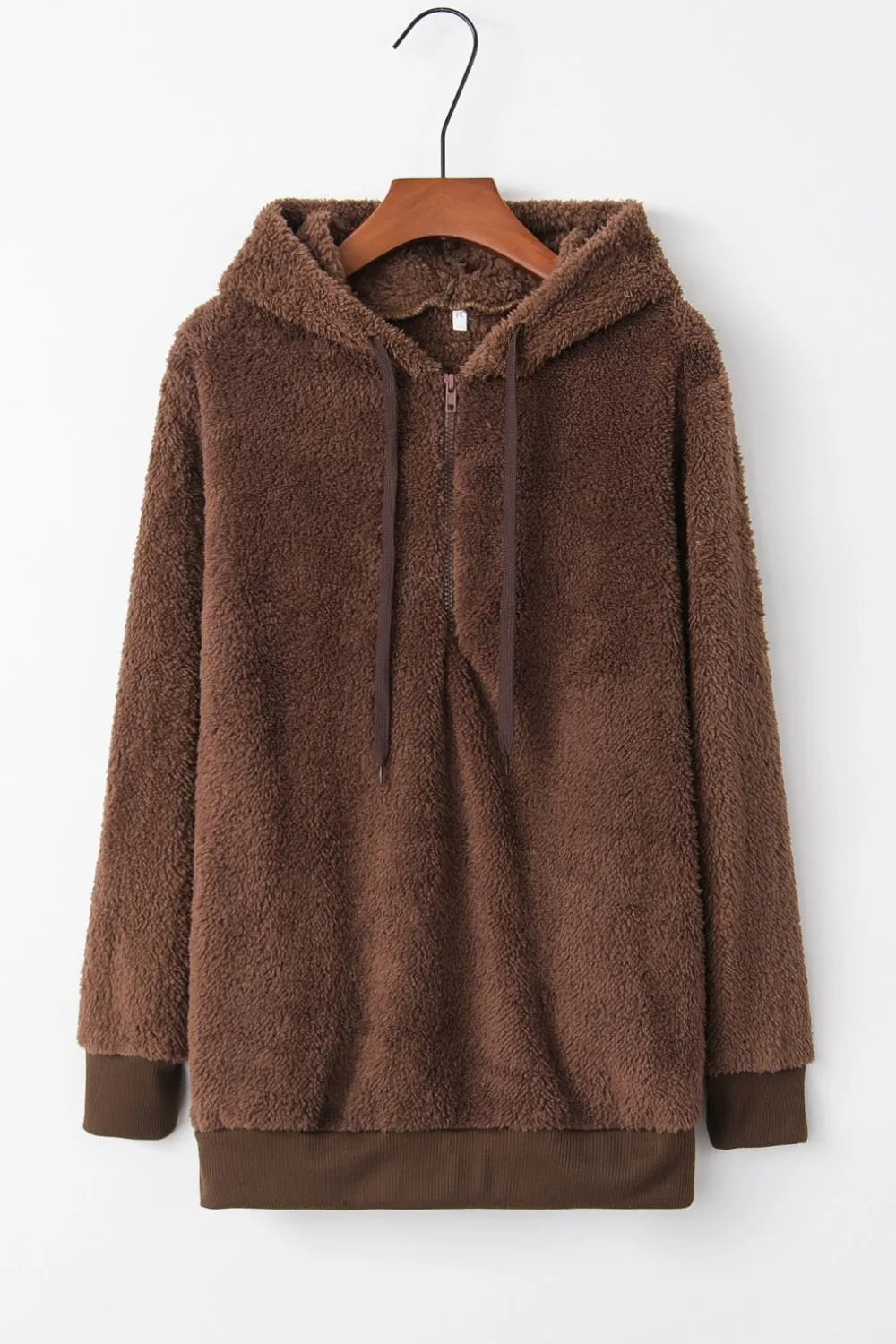 Plush demi-zip hoodie for women -2