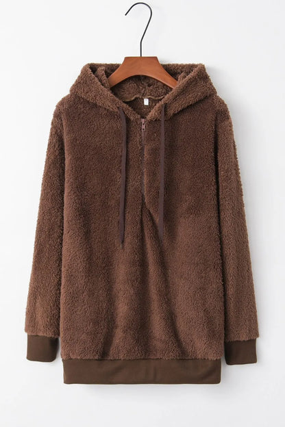 Plush demi-zip hoodie for women -2