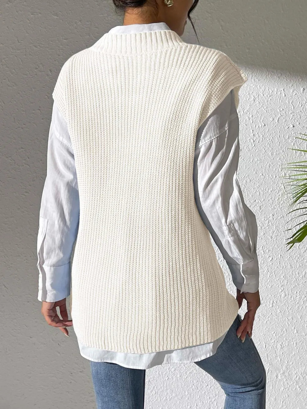 Knit sweater sleeveless V-neck vest for women -11
