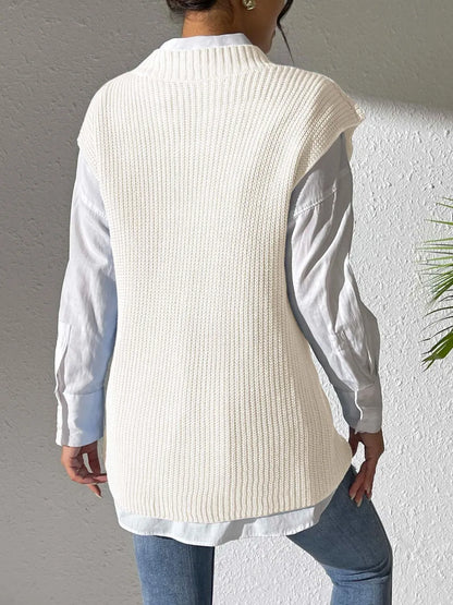 Knit sweater sleeveless V-neck vest for women -11