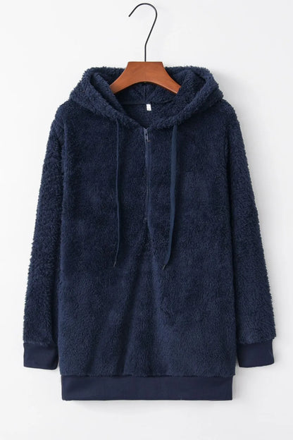 Plush demi-zip hoodie for women -9