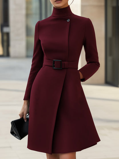 Elegant flared dress for women | Asymmetric Belted fit -4