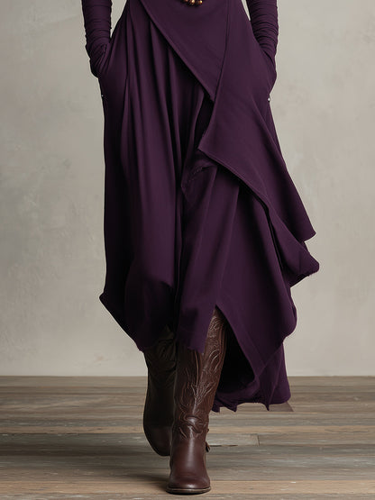 Bohemian draped maxi dress turtleneck for women | Elowen -3