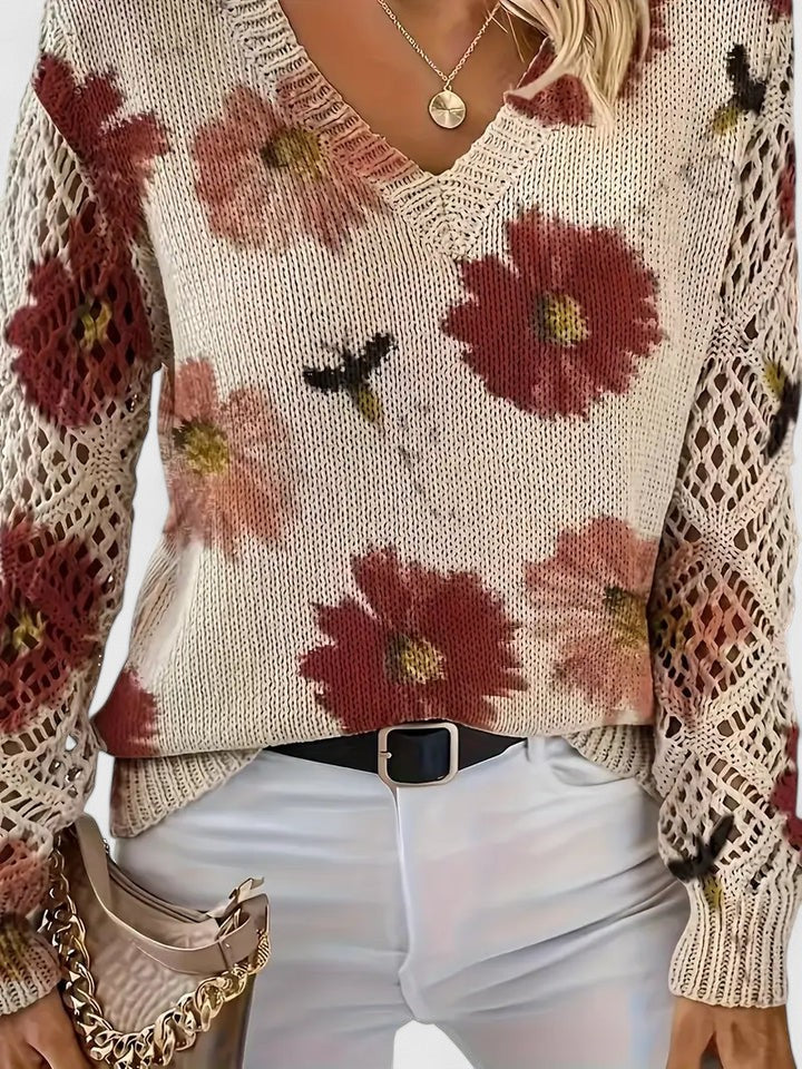Elegant floral pattern sweater for women | Marivelle -3
