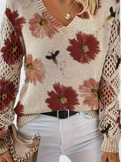 Elegant floral pattern sweater for women | Marivelle -3