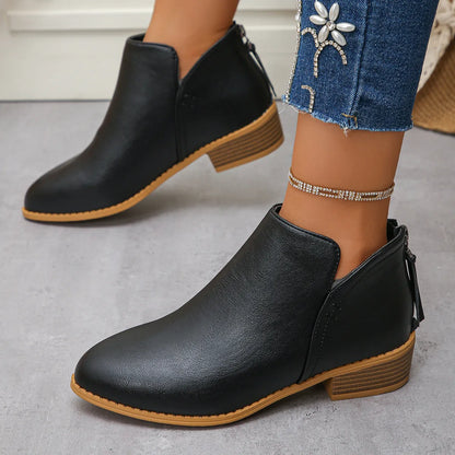 Ankle heel bas slip-on leather boots for women | Aurielle -3