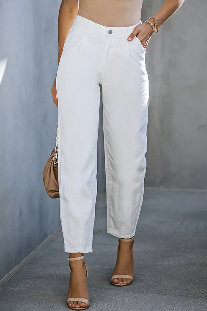 Straight high-waisted trousers for women | Jeans blanc -6