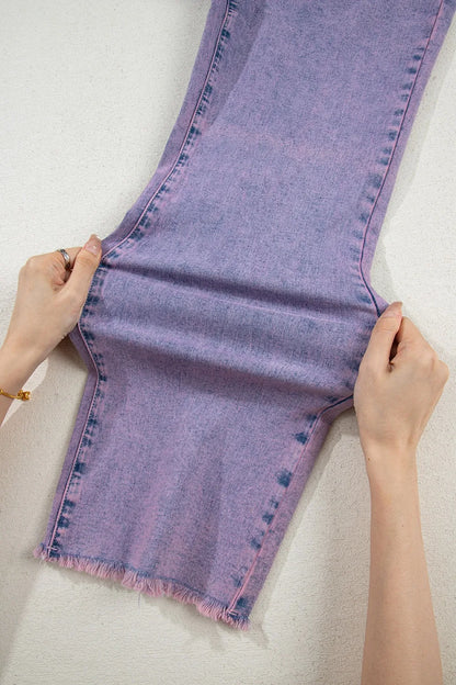 Court violet jeans for women | Denim washed with hem raw -11