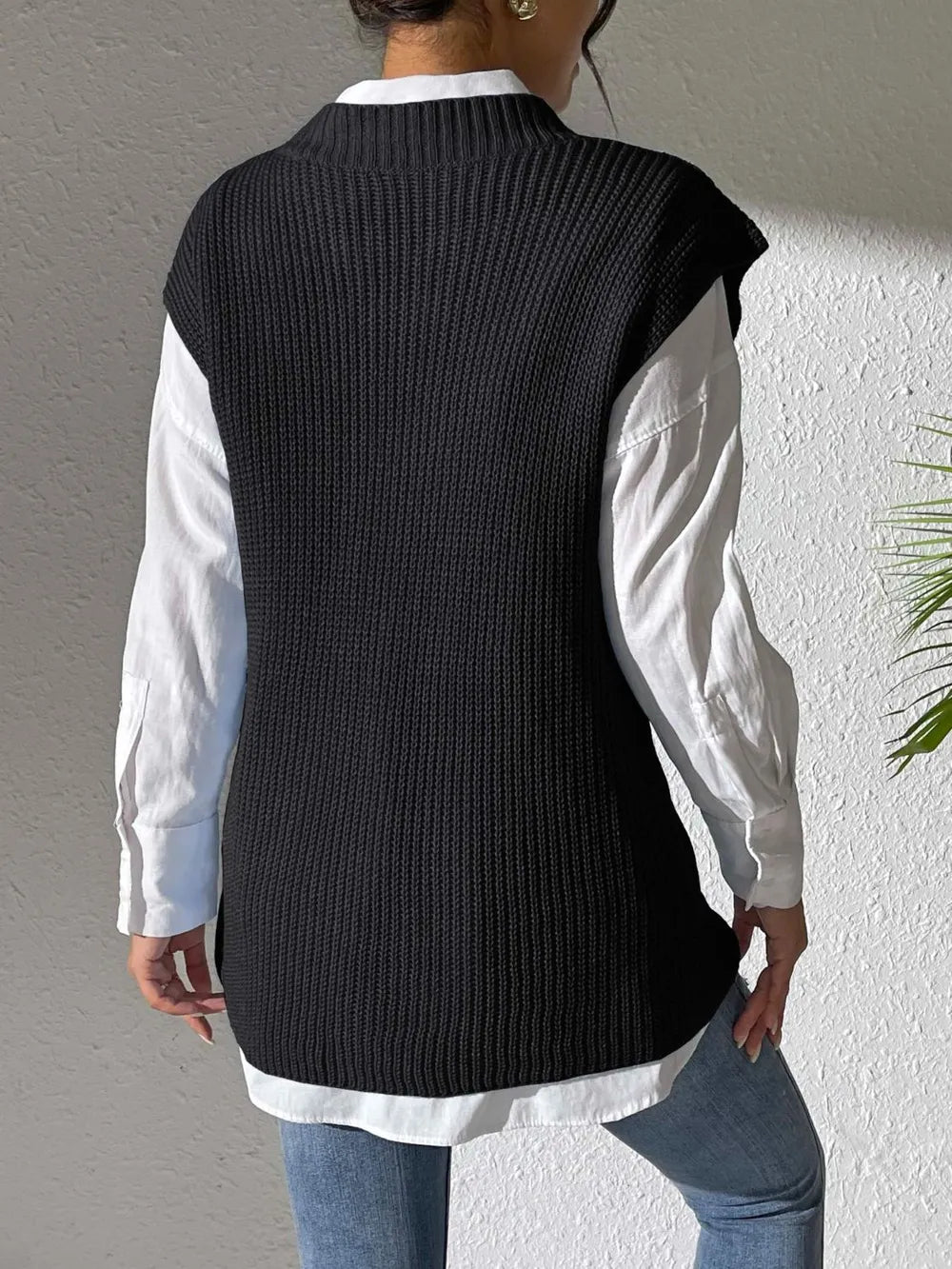 Knit sweater sleeveless V-neck vest for women -8