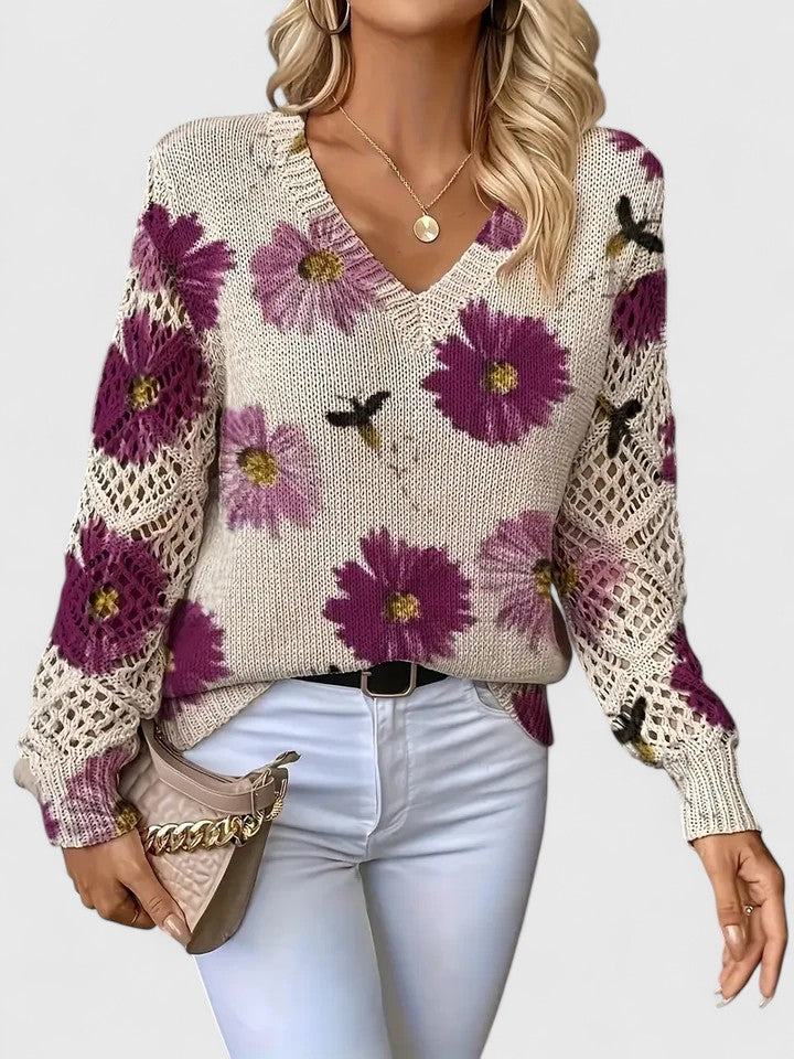 Elegant floral pattern sweater for women | Marivelle -2