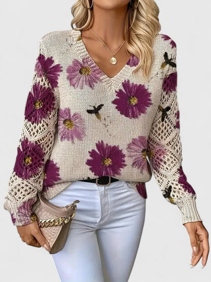 Elegant floral pattern sweater for women | Marivelle -2