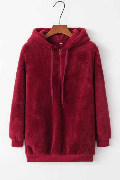 Plush demi-zip hoodie for women -15