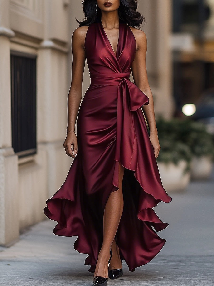 Back nu ruffles dress for women | Midnight Elegance -3