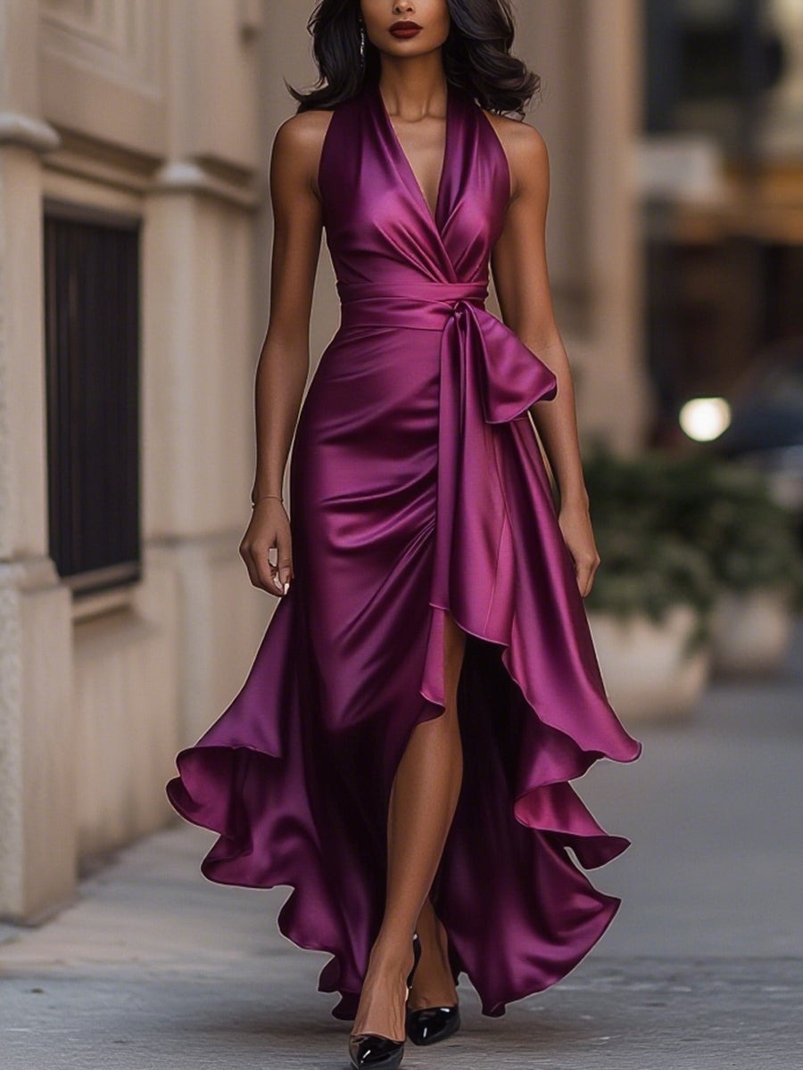 Back nu ruffles dress for women | Midnight Elegance -8