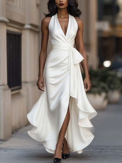 Back nu ruffles dress for women | Midnight Elegance -4