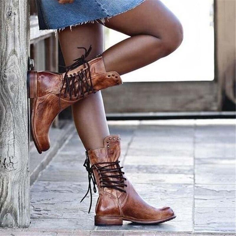 Ankle mid-calf studded boots for women | Retro -5