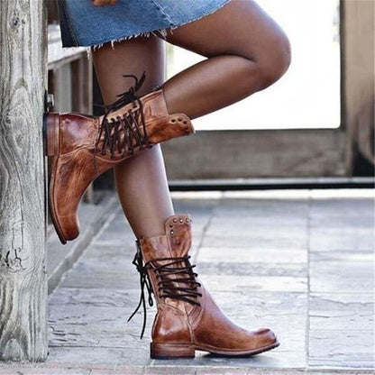 Ankle mid-calf studded boots for women | Retro -5