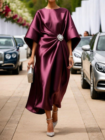 Women’s shimmer satin maxi brooch dress for women | Elara -4