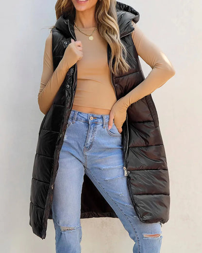 Puffer long sleeveless jacket for women -1