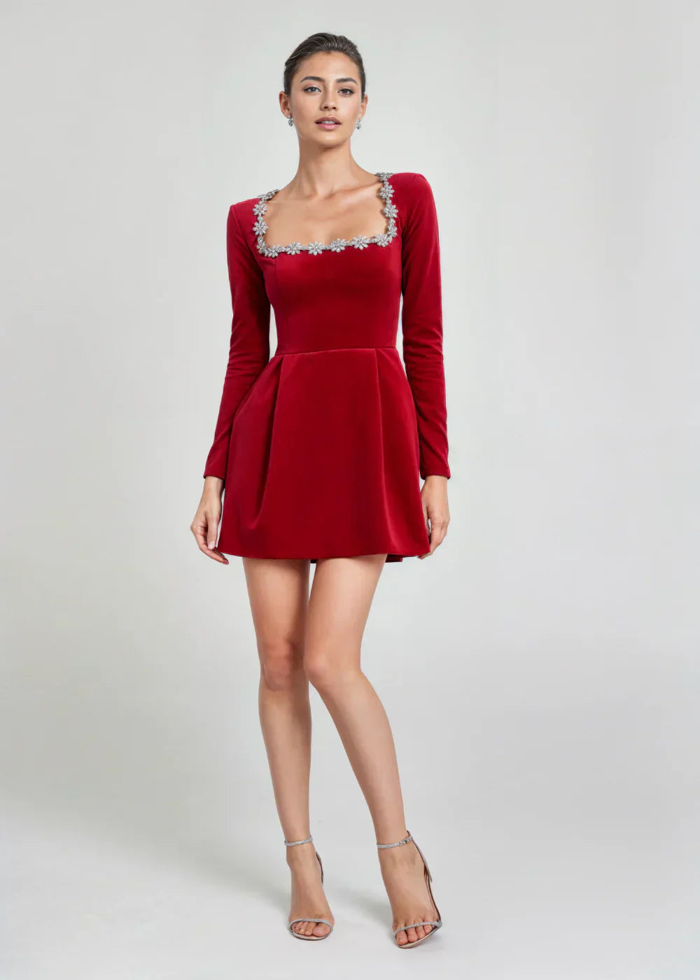 Chic velvet mini square neckline dress for women | Willow -9