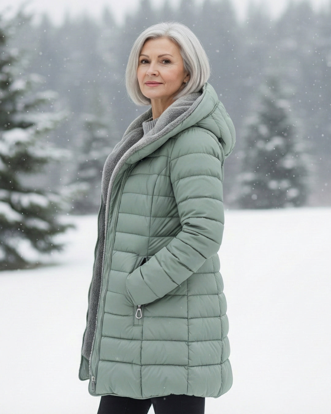 Quilted hooded cut flattering coat for women | Marielle -12