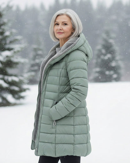Quilted hooded cut flattering coat for women | Marielle -12
