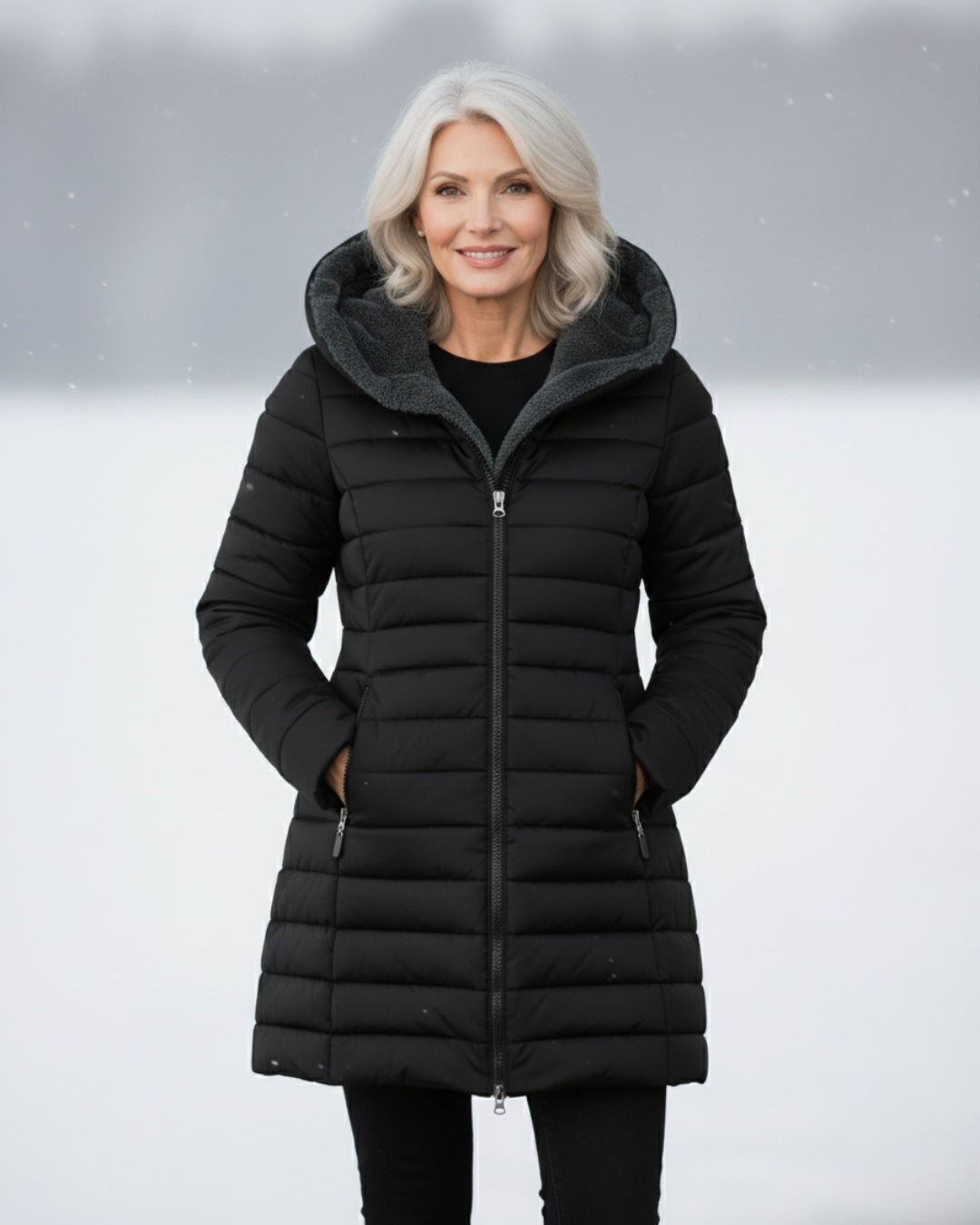 Quilted hooded cut flattering coat for women | Marielle -6