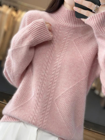 Knit sweater cold weather turtleneck for women | Cable -4