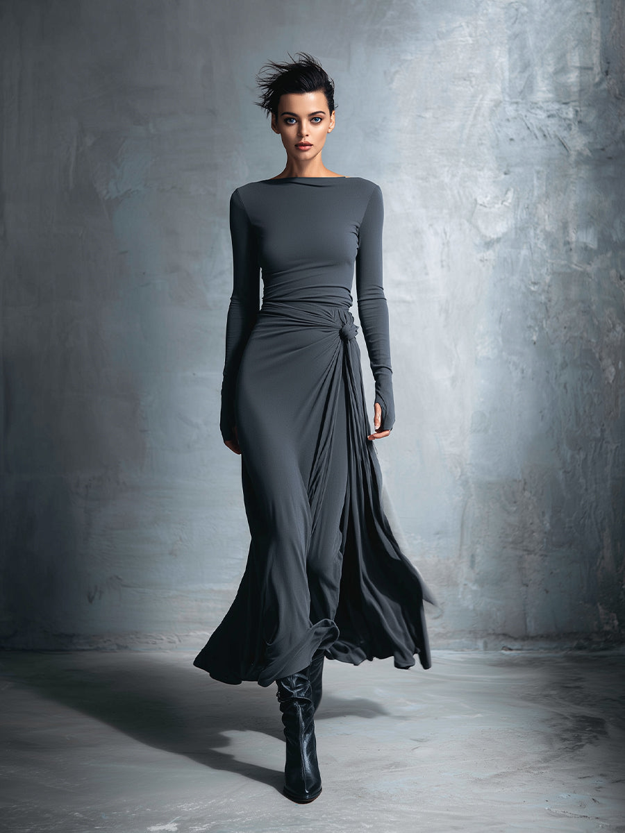 Maxi flowy side bow dress for women | Elvera -8