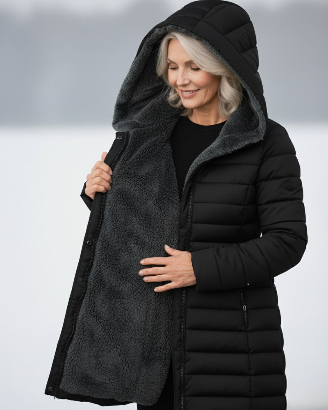 Quilted hooded cut flattering coat for women | Marielle -9