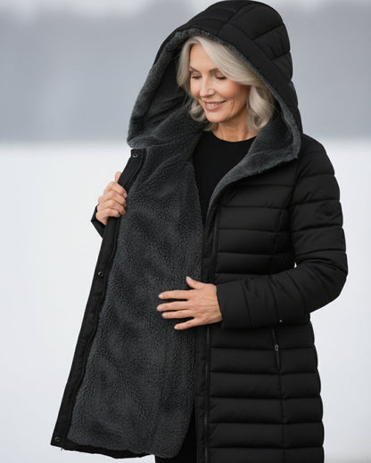 Quilted hooded cut flattering coat for women | Marielle -9