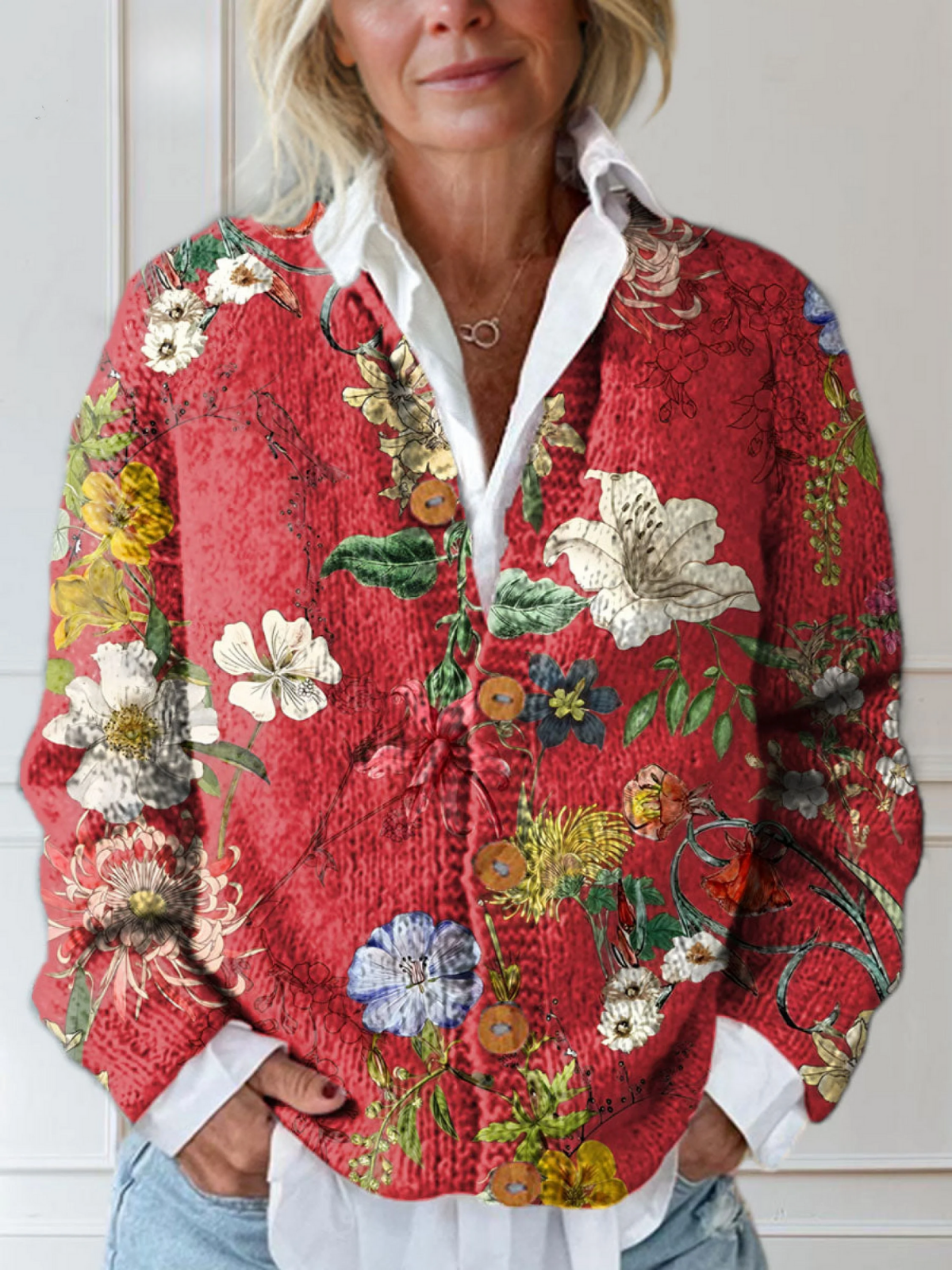 Soft front cardigan for women | Floral Open -1